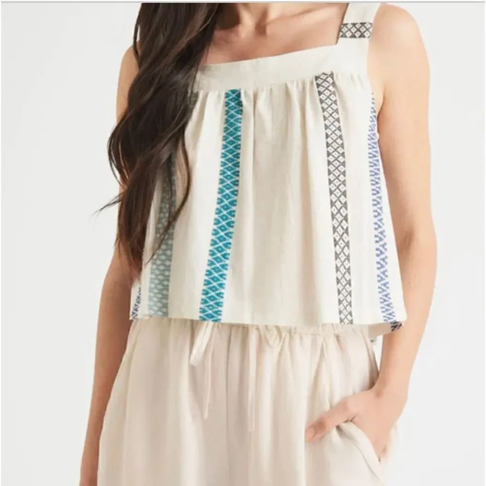 Splendid Elian Square Neck Tank Top size XL cream/teal